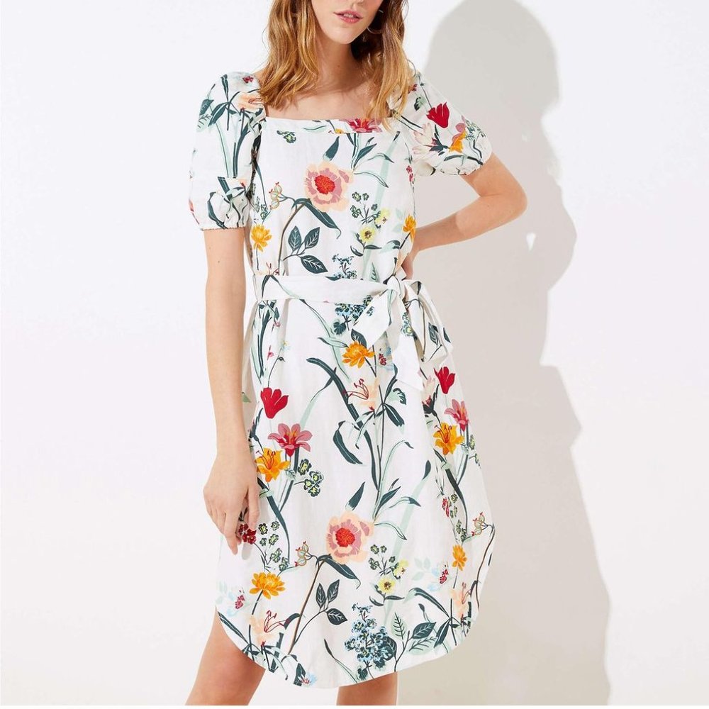 LOFT Floral Puff Sleeve Midi Dress
